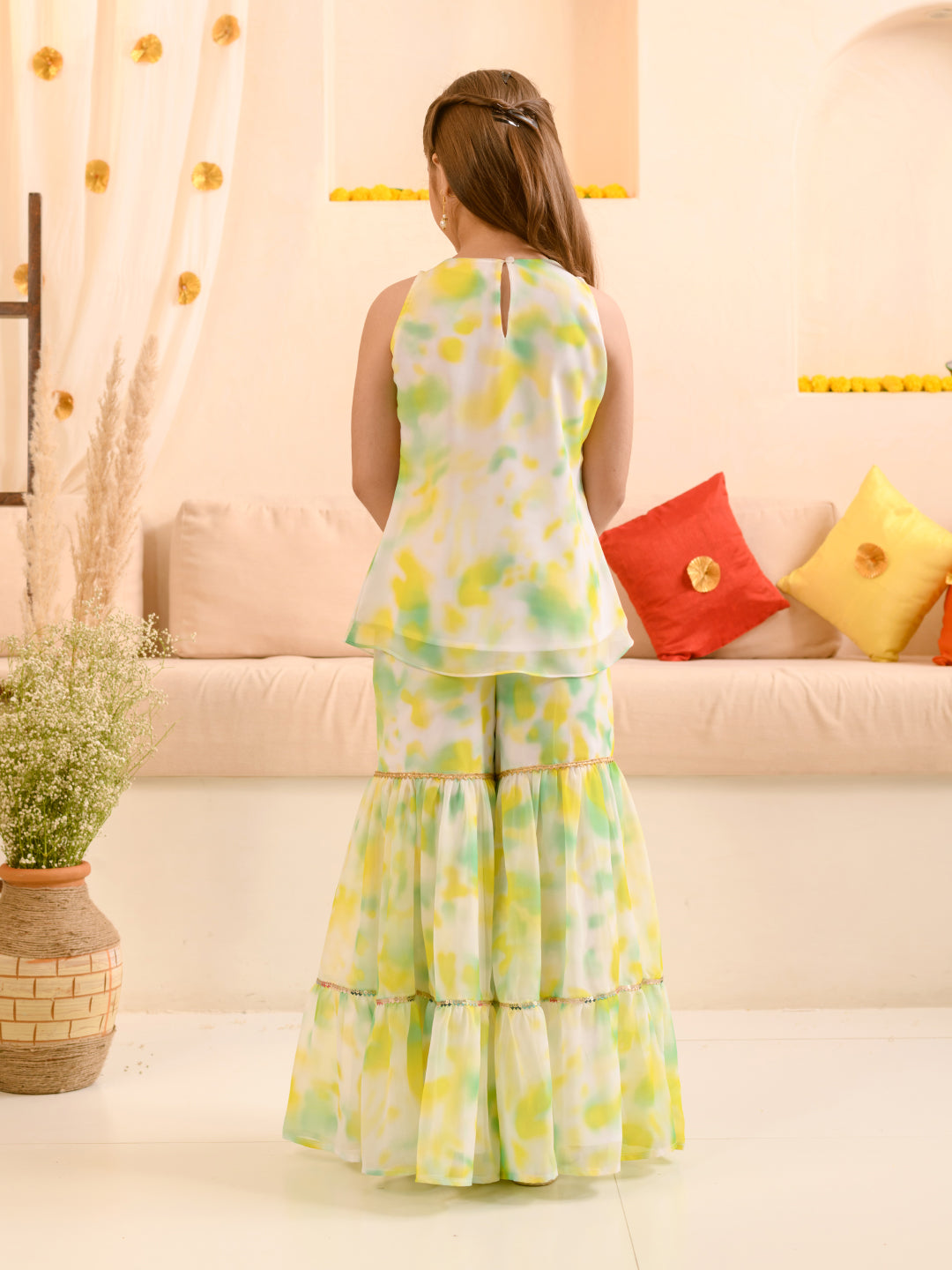Girls Ethnic Motifs Embroidered Kurti With Sharara Dupatta - Mini Marvels - Distacart