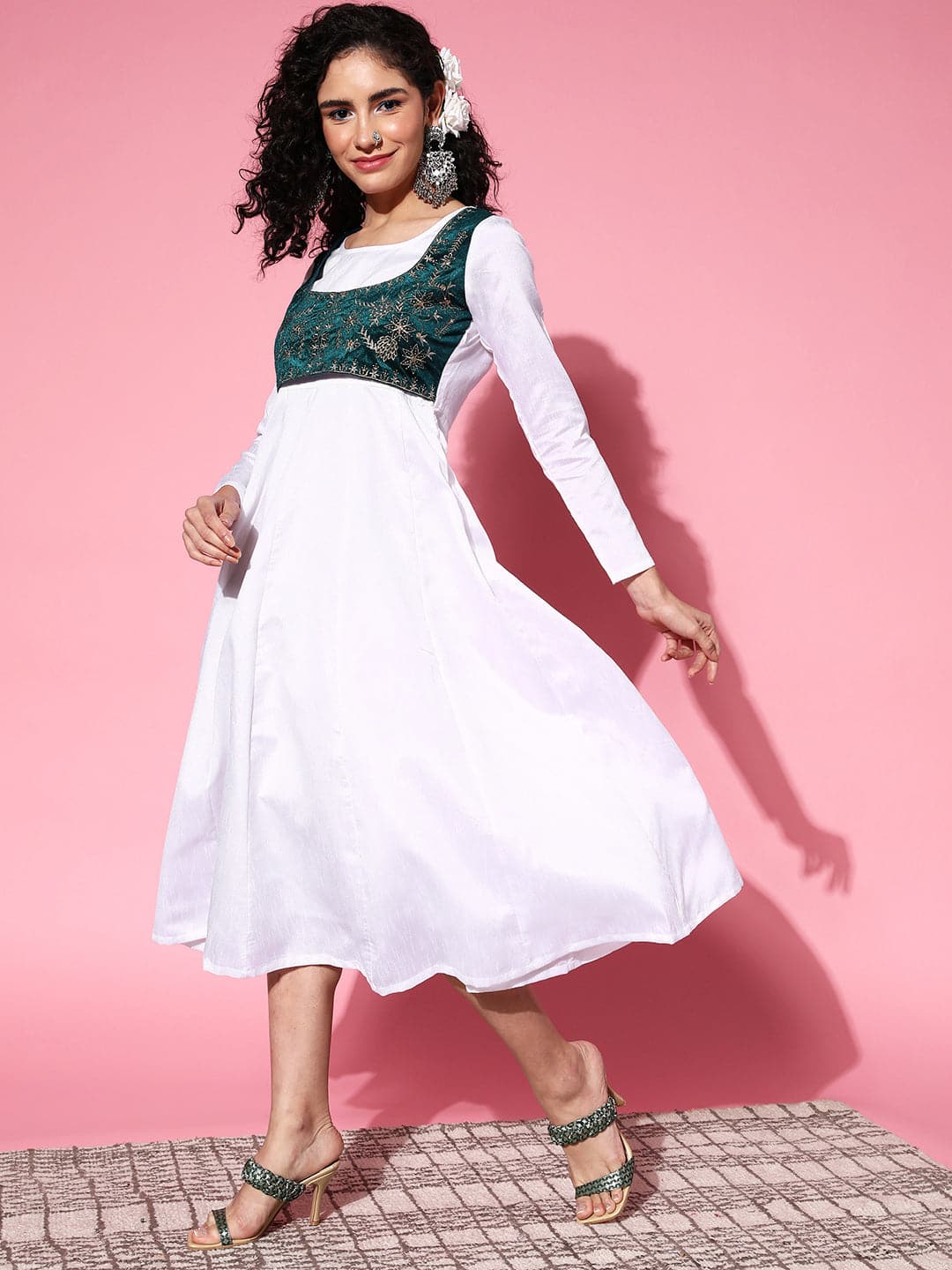 Lyush Women's White Velvet Embroidered Jacket Anarkali Dress - Distacart