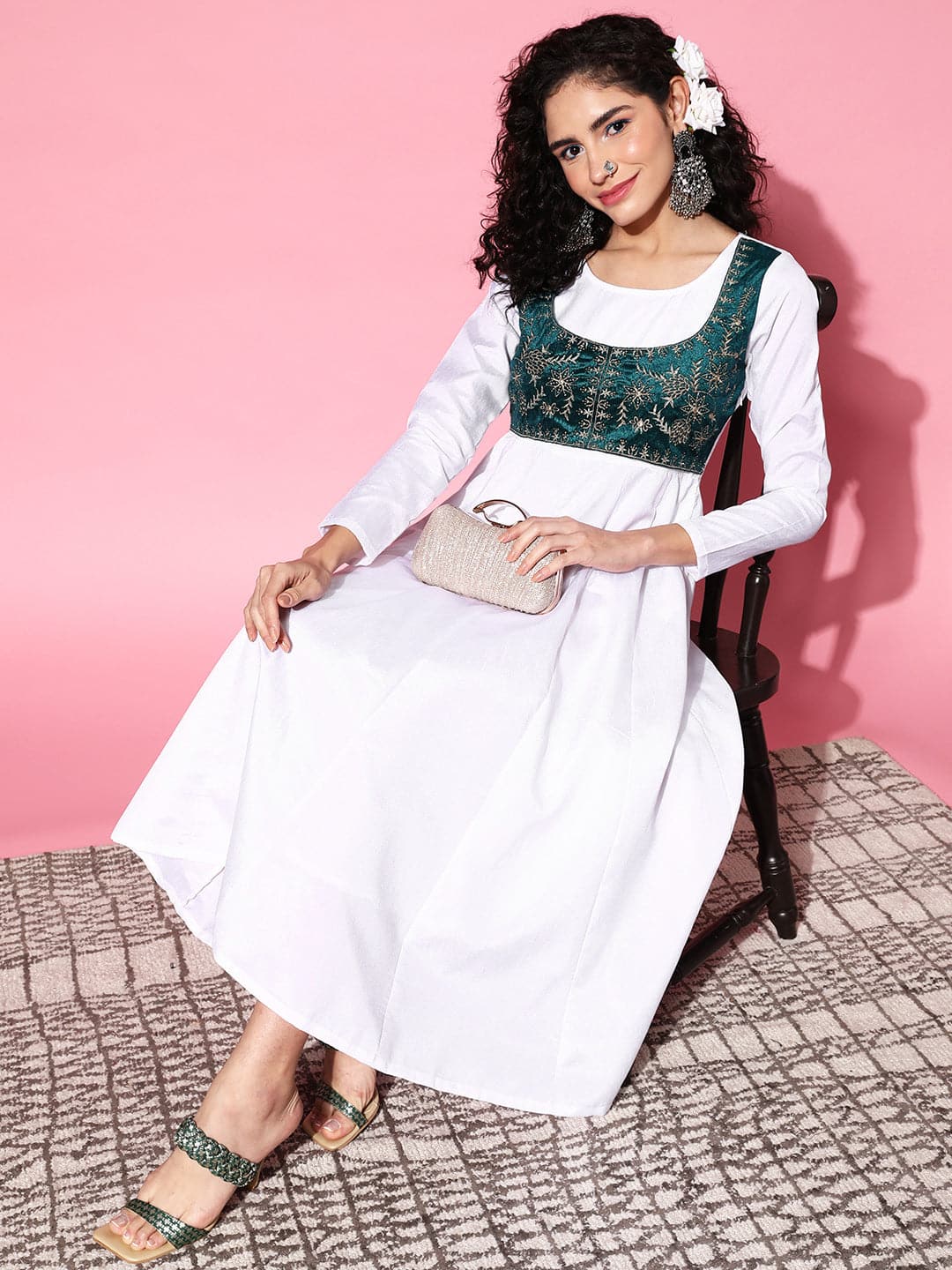 Lyush Women's White Velvet Embroidered Jacket Anarkali Dress - Distacart