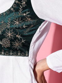 Thumbnail for Lyush Women's White Velvet Embroidered Jacket Anarkali Dress - Distacart