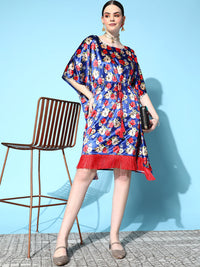 Thumbnail for Lyush Women Royal Blue Floral Velvet High Low Kaftan Dress - Distacart
