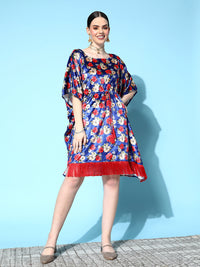 Thumbnail for Lyush Women Royal Blue Floral Velvet High Low Kaftan Dress - Distacart