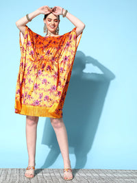 Thumbnail for Lyush Women's Orange Floral Velvet High Low Kaftan Dress - Distacart