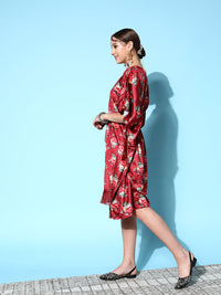 Thumbnail for Lyush Women's Maroon Floral Velvet High Low Kaftan Dress - Distacart