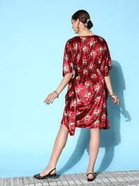 Thumbnail for Lyush Women's Maroon Floral Velvet High Low Kaftan Dress - Distacart