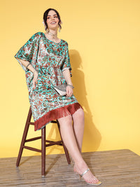 Thumbnail for Lyush Women's Sea Green Floral Velvet High Low Kaftan Dress - Distacart