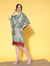 Thumbnail for Lyush Women's Sea Green Floral Velvet High Low Kaftan Dress - Distacart