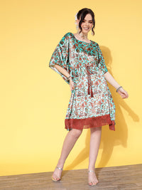 Thumbnail for Lyush Women's Sea Green Floral Velvet High Low Kaftan Dress - Distacart