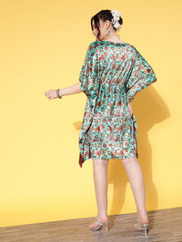 Thumbnail for Lyush Women's Sea Green Floral Velvet High Low Kaftan Dress - Distacart
