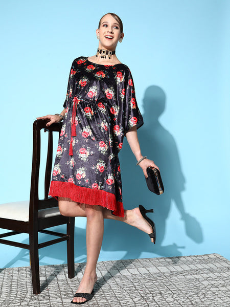Lyush Women's Navy Floral Velvet High Low Kaftan Dress - Distacart
