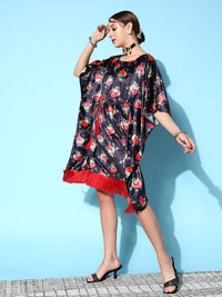 Thumbnail for Lyush Women's Navy Floral Velvet High Low Kaftan Dress - Distacart