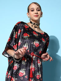 Thumbnail for Lyush Women's Navy Floral Velvet High Low Kaftan Dress - Distacart