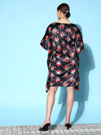 Thumbnail for Lyush Women's Navy Floral Velvet High Low Kaftan Dress - Distacart