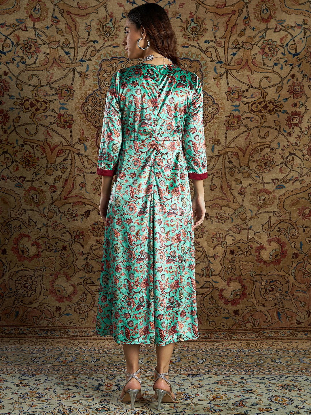 Lyush Women's Sea Green Floral Velvet Printed Anarkali Dress - Distacart