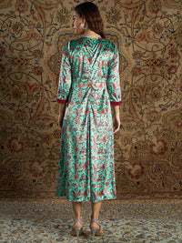 Thumbnail for Lyush Women's Sea Green Floral Velvet Printed Anarkali Dress - Distacart