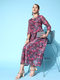 Thumbnail for Lyush Women's Purple Floral Anarkali Maxi Dress - Distacart