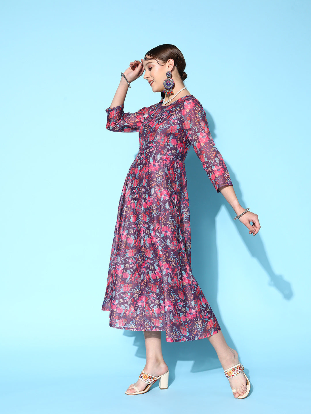 Lyush Women's Purple Floral Anarkali Maxi Dress - Distacart