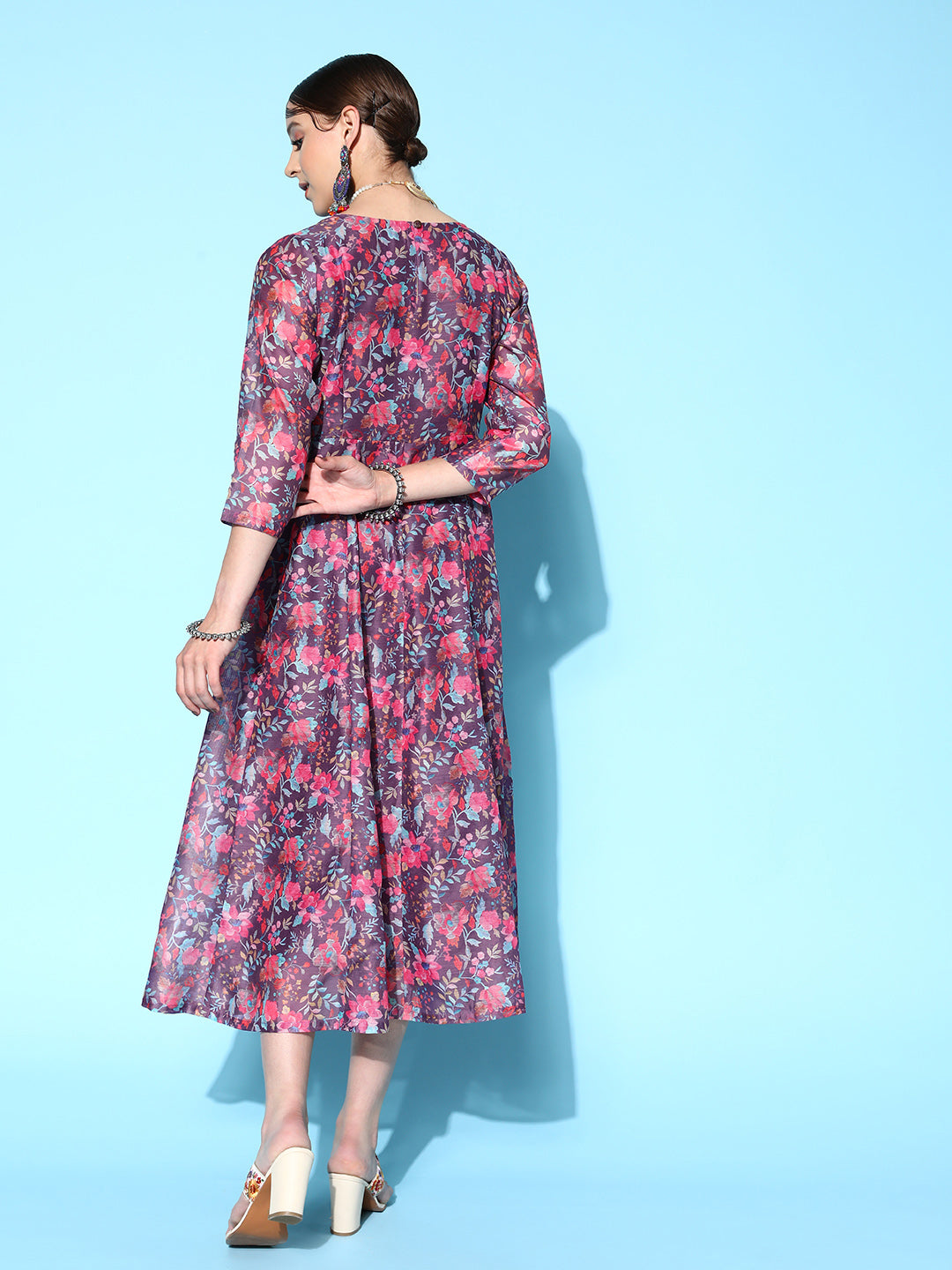 Lyush Women's Purple Floral Anarkali Maxi Dress - Distacart