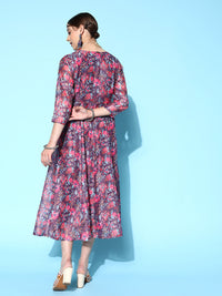 Thumbnail for Lyush Women's Purple Floral Anarkali Maxi Dress - Distacart