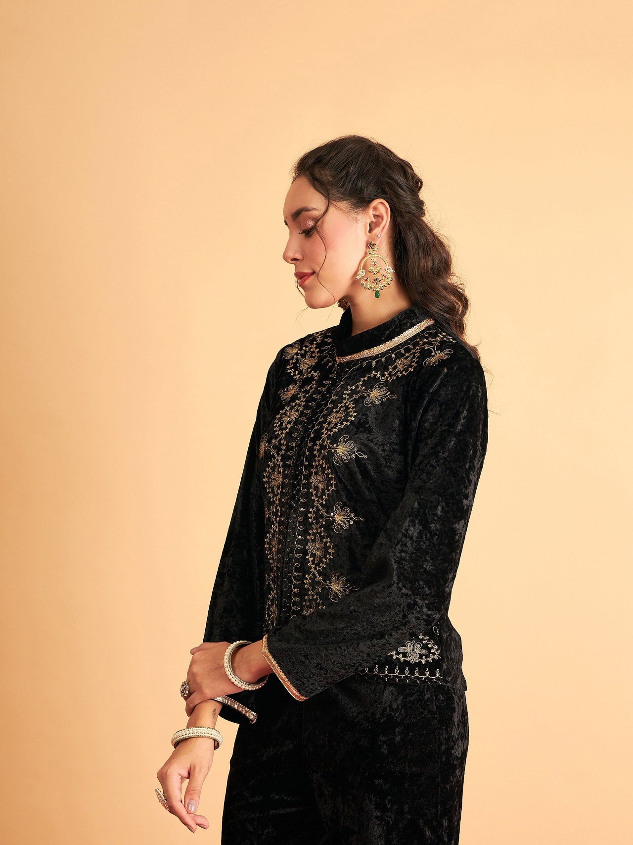 Lyush Women Black Velvet Front Embroidered Jacket - Distacart