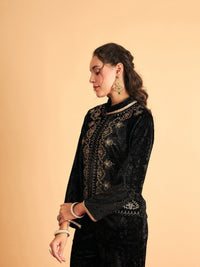 Thumbnail for Lyush Women Black Velvet Front Embroidered Jacket - Distacart