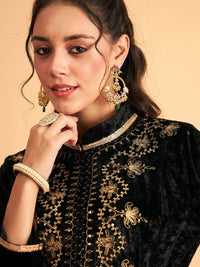 Thumbnail for Lyush Women Black Velvet Front Embroidered Jacket - Distacart