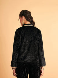 Thumbnail for Lyush Women Black Velvet Front Embroidered Jacket - Distacart