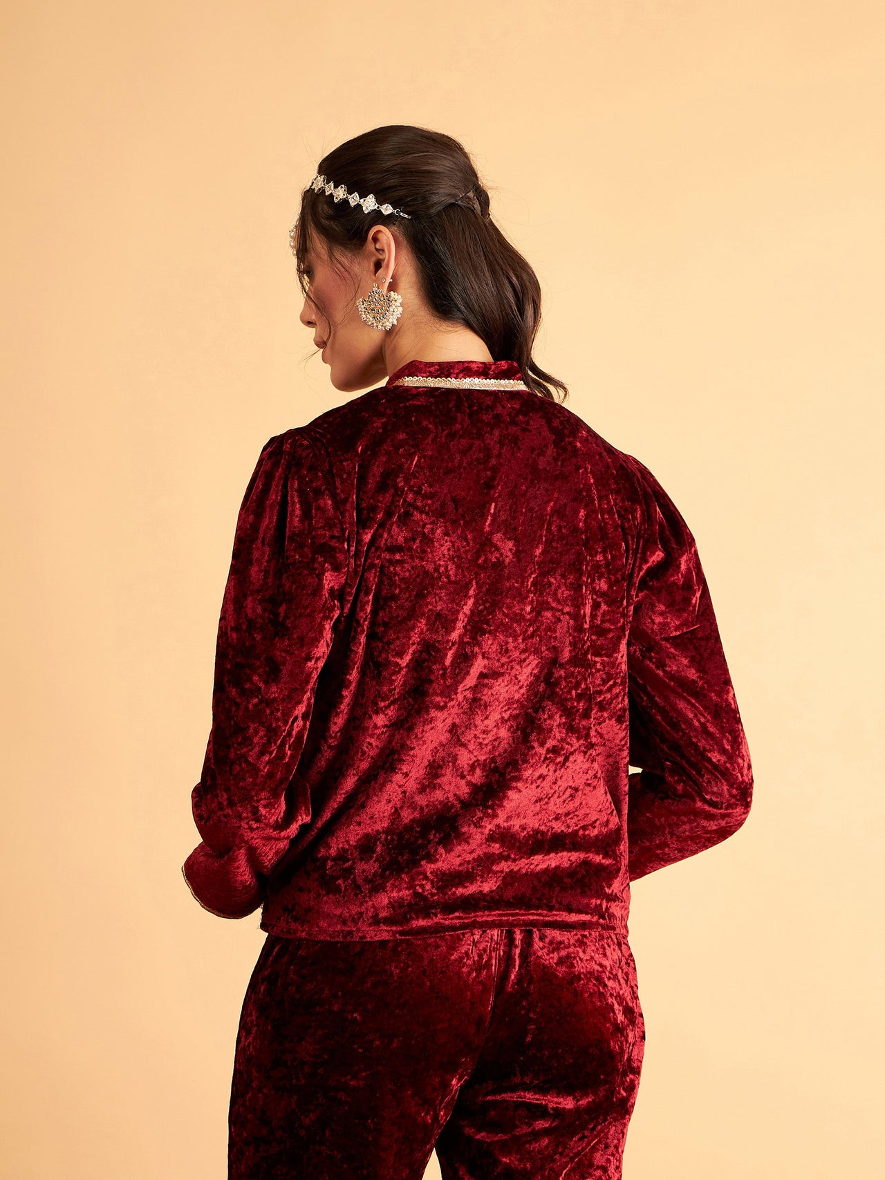 Lyush Women Maroon Velvet Front Embroidered Jacket - Distacart