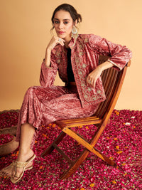 Thumbnail for Lyush Women Pink Velvet Front Embroidered Jacket - Distacart