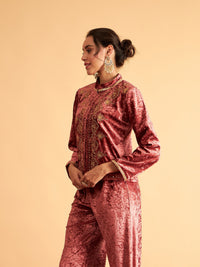 Thumbnail for Lyush Women Pink Velvet Front Embroidered Jacket - Distacart