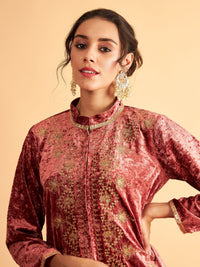 Thumbnail for Lyush Women Pink Velvet Front Embroidered Jacket - Distacart