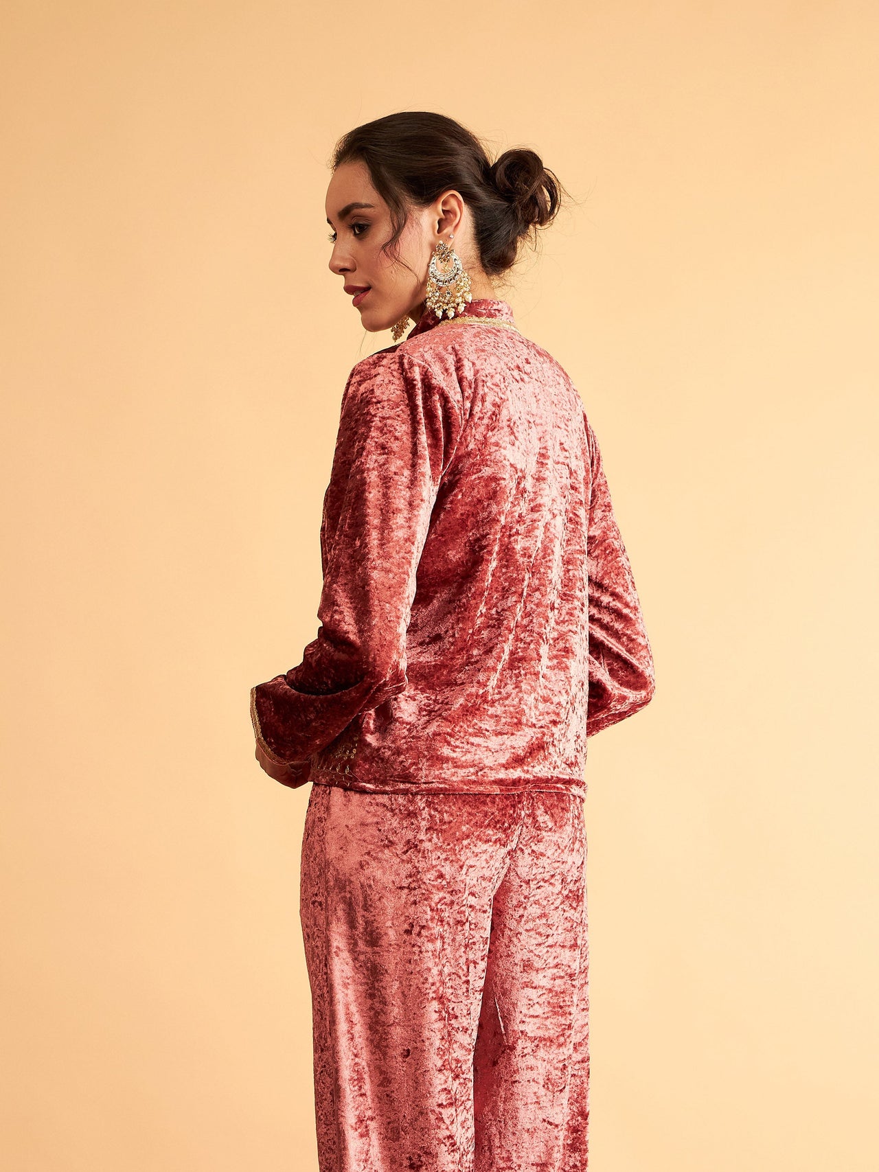 Lyush Women Pink Velvet Front Embroidered Jacket - Distacart
