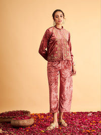 Thumbnail for Lyush Women Pink Velvet Front Embroidered Jacket - Distacart