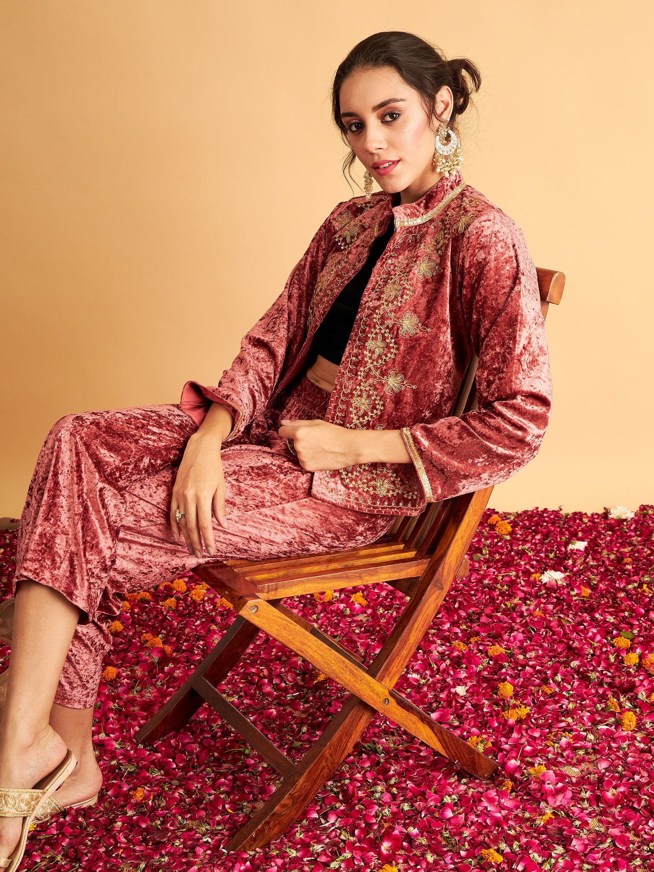 Lyush Women Pink Velvet Front Embroidered Jacket - Distacart