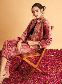 Thumbnail for Lyush Women Pink Velvet Front Embroidered Jacket - Distacart