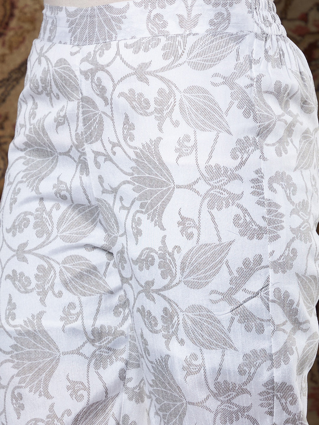 Lyush Women's Grey Brocade Floral Kurta With White Brocade Pants - Distacart