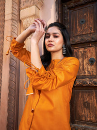 Thumbnail for Lyush Women Mustard Ruched Sleeve Top With Embroidered Pants - Distacart