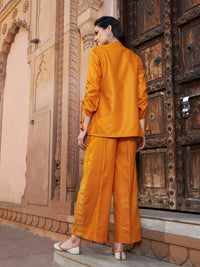 Thumbnail for Lyush Women Mustard Ruched Sleeve Top With Embroidered Pants - Distacart