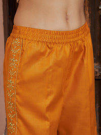 Thumbnail for Lyush Women Mustard Ruched Sleeve Top With Embroidered Pants - Distacart