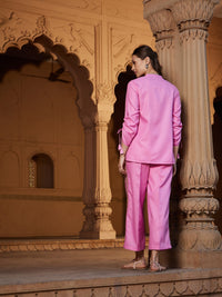 Thumbnail for Lyush Women Pink Ruched Sleeve Top With Embroidered Pants - Distacart