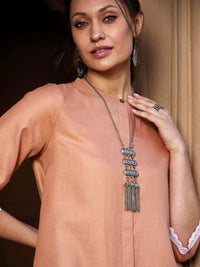 Thumbnail for Lyush Women Peach Lace Detail Short Kurti With Palazzos - Distacart