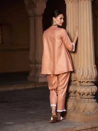 Thumbnail for Lyush Women Peach Lace Detail Short Kurti With Palazzos - Distacart