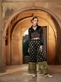 Thumbnail for Lyush Women Black Crop Satin Shirt With Brocade Palazzos - Distacart