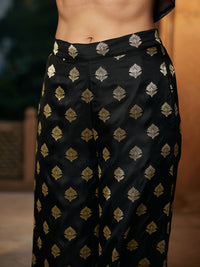 Thumbnail for Lyush Women Black Crop Satin Shirt With Brocade Palazzos - Distacart