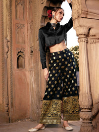 Thumbnail for Lyush Women Black Crop Satin Shirt With Brocade Palazzos - Distacart