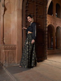 Thumbnail for Lyush Women Black Satin Ruched Crop Top With Brocade Skirt - Distacart