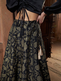 Thumbnail for Lyush Women Black Satin Ruched Crop Top With Brocade Skirt - Distacart