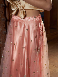 Thumbnail for Lyush Women Gold Satin Crop Shirt With Peach Tulle Sequin Skirt - Distacart
