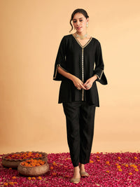 Thumbnail for Lyush Women Black Embroidered A Line Top With Straight Pants - Distacart