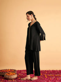 Thumbnail for Lyush Women Black Embroidered A Line Top With Straight Pants - Distacart